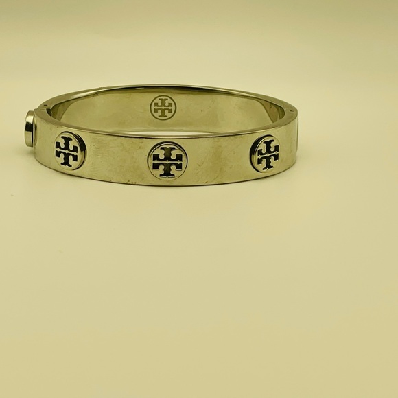 Tory Burch Stylish Silvertone Hinge Bracelet - Picture 2 of 6